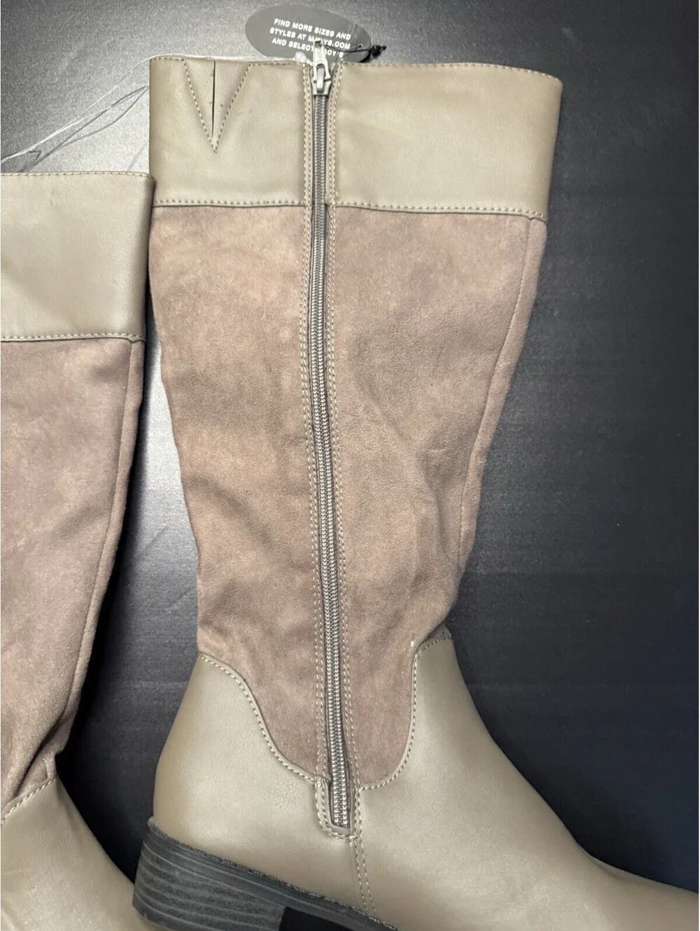 Knee High Boots Black Faux Suede Full Zip Size 8 Wide Calf Buckles &Flat Front